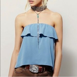 Free people ruffle strapless tube top blue flowy